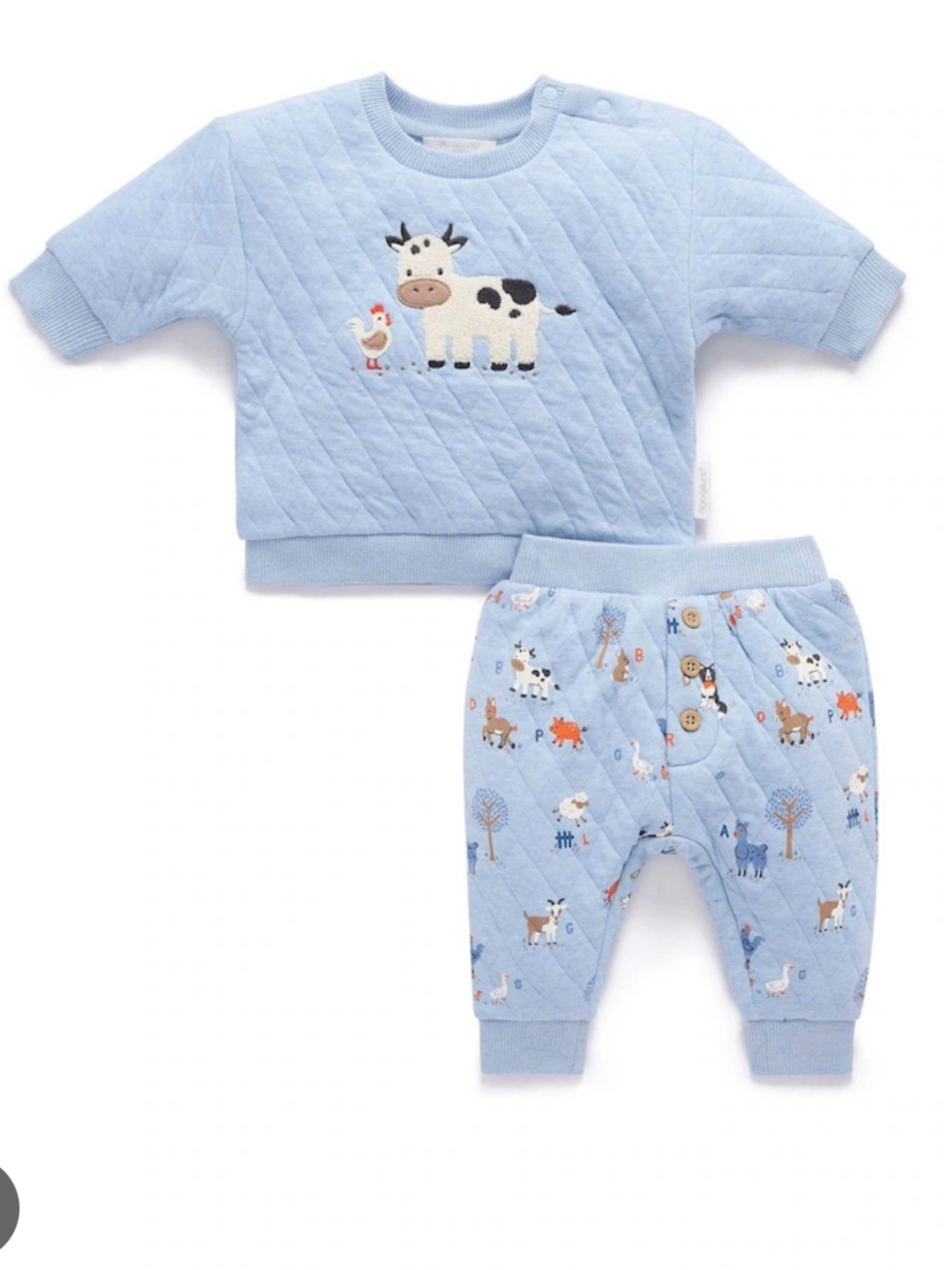 Purebaby Light Blue Quilted Baby Set with Cow Applique 12-18 month